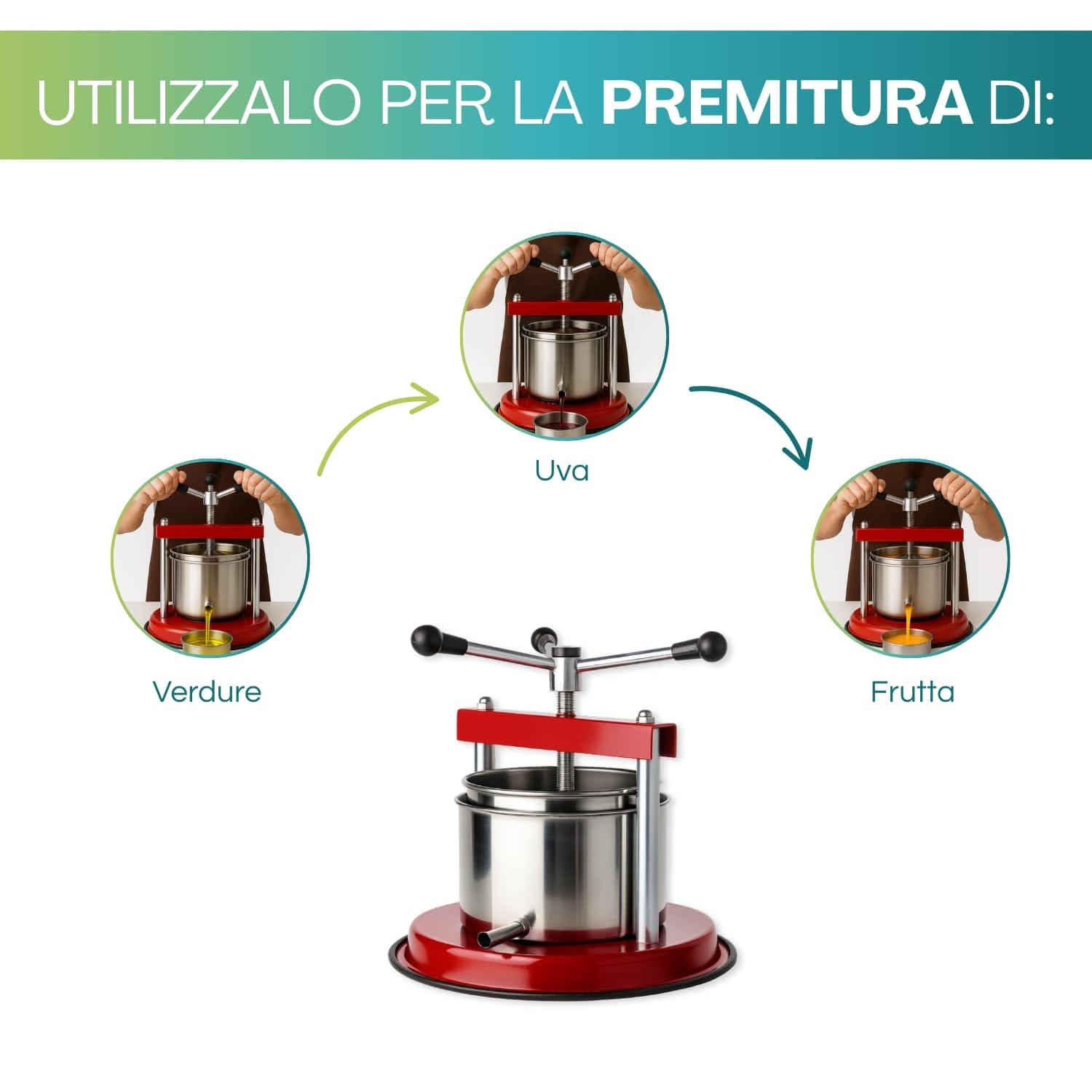 Torchietto inox per spremere uva, frutta e verdura in modo naturale