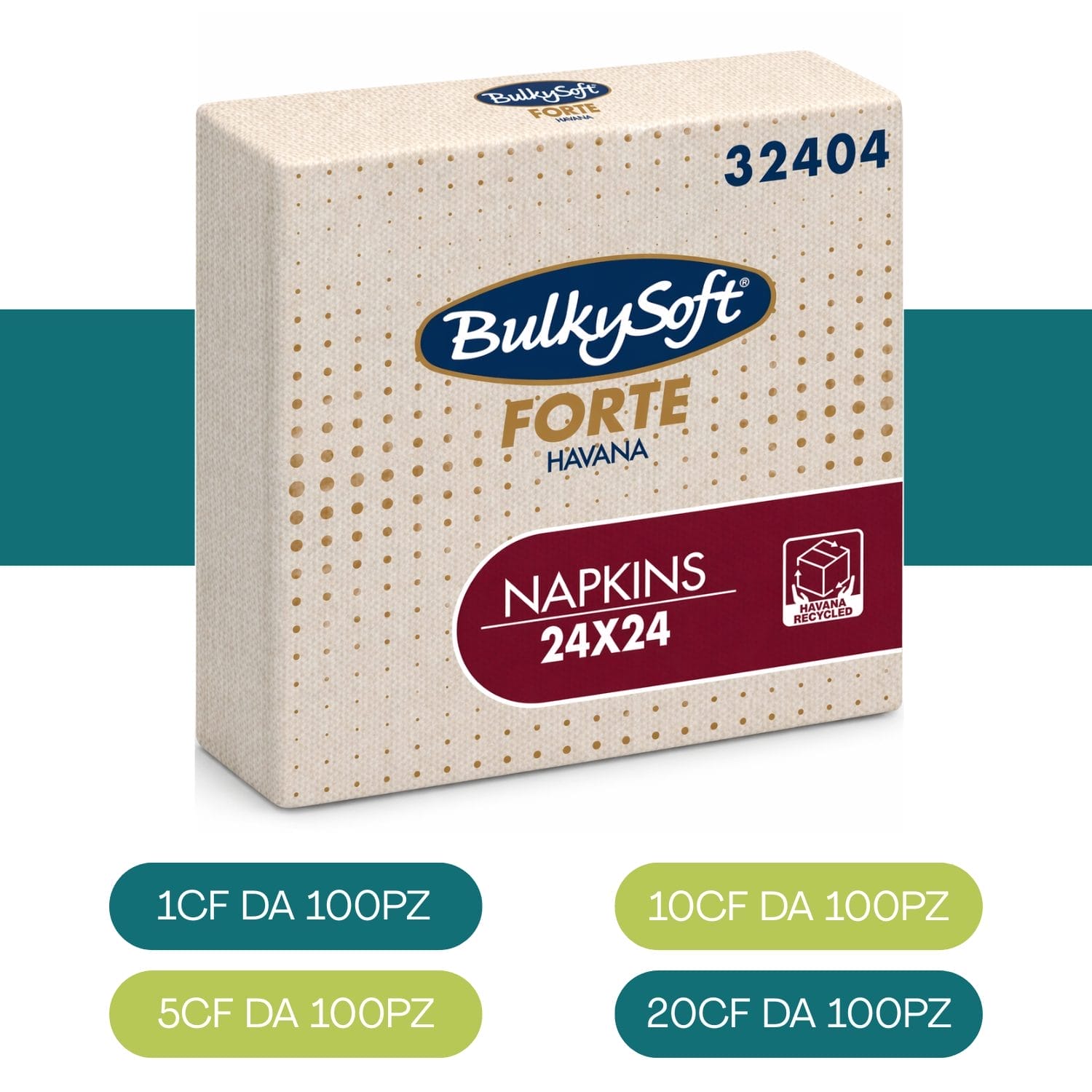 Tovaglioli BulkySoft Forte Havana 24x24, confezione da 100 pezzi, carta resistente