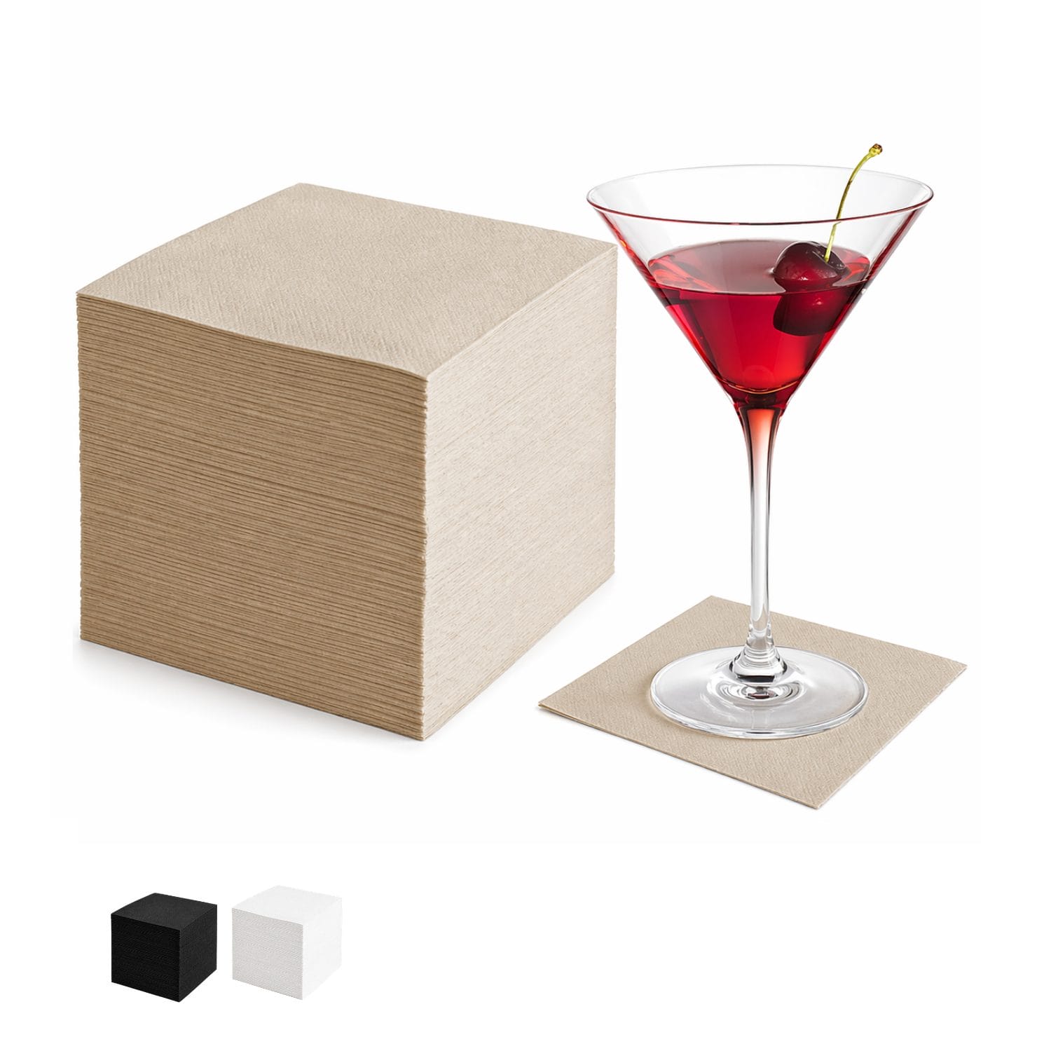 Tovagliolini cocktail avana con bicchiere, ideali per bar e casa