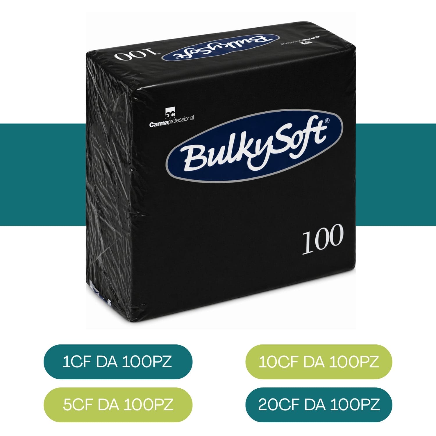 Tovaglioli BulkySoft neri in carta doppio velo, confezione da 100 pezzi