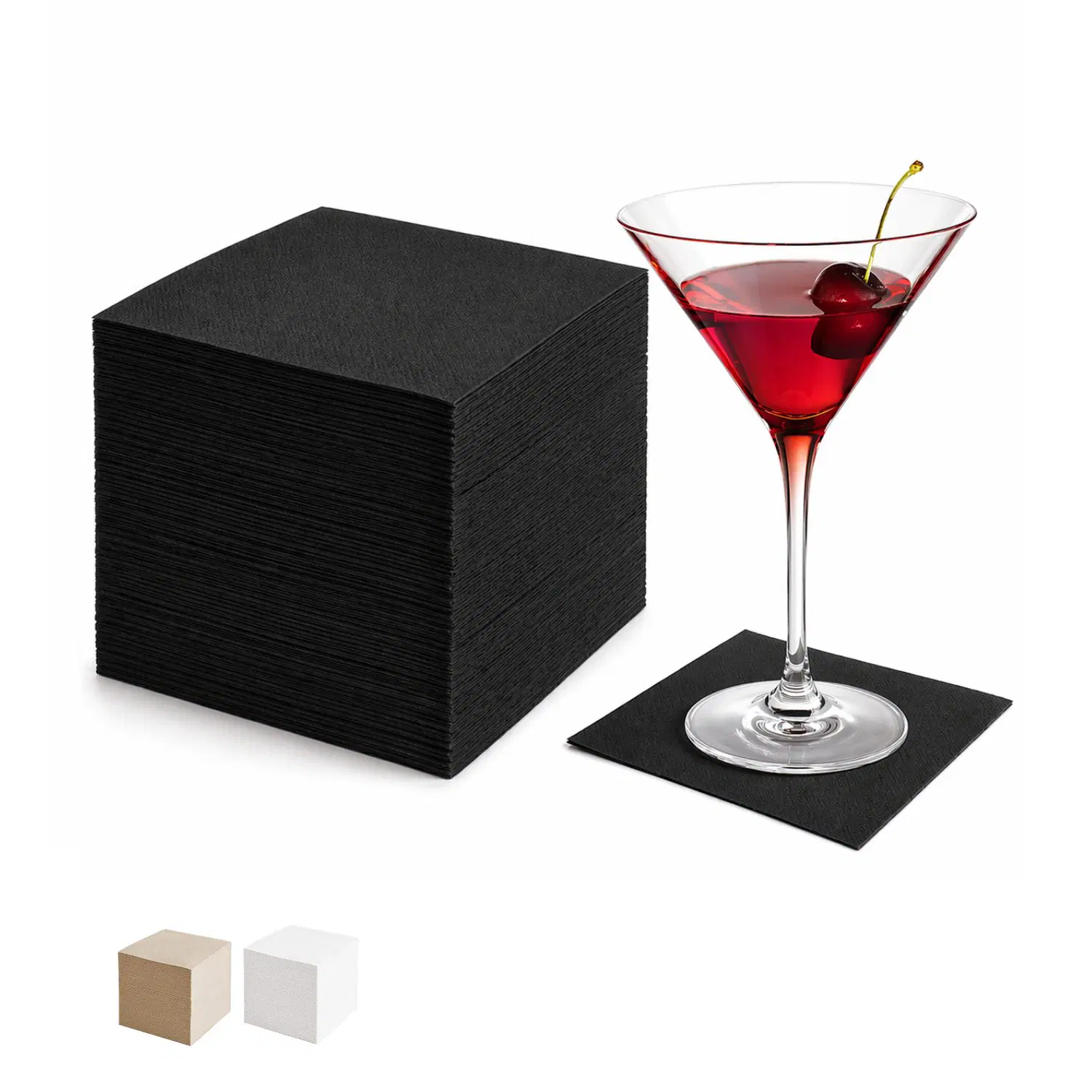 Tovagliolini cocktail neri in carta doppio velo, ideali per aperitivo