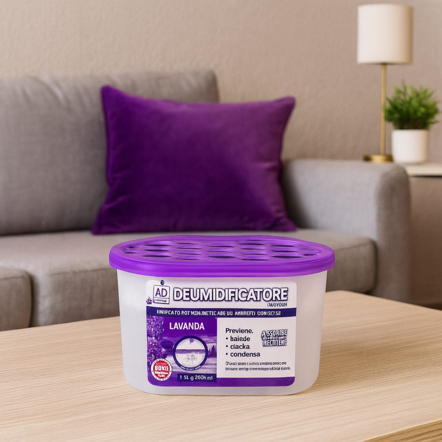 umidificatori foto coreografica Deumidificatore lavanda per ambienti interni posizionato in soggiorno