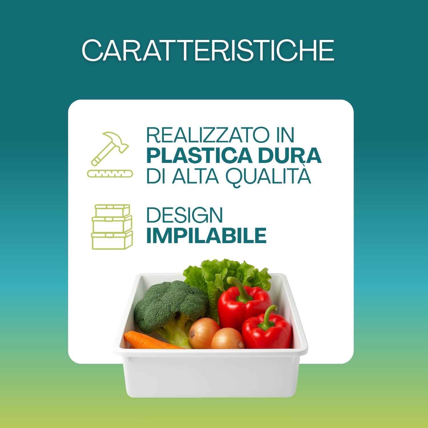 Vaschetta plastica alimentare bianca impilabile 15 litri con verdure fresche
