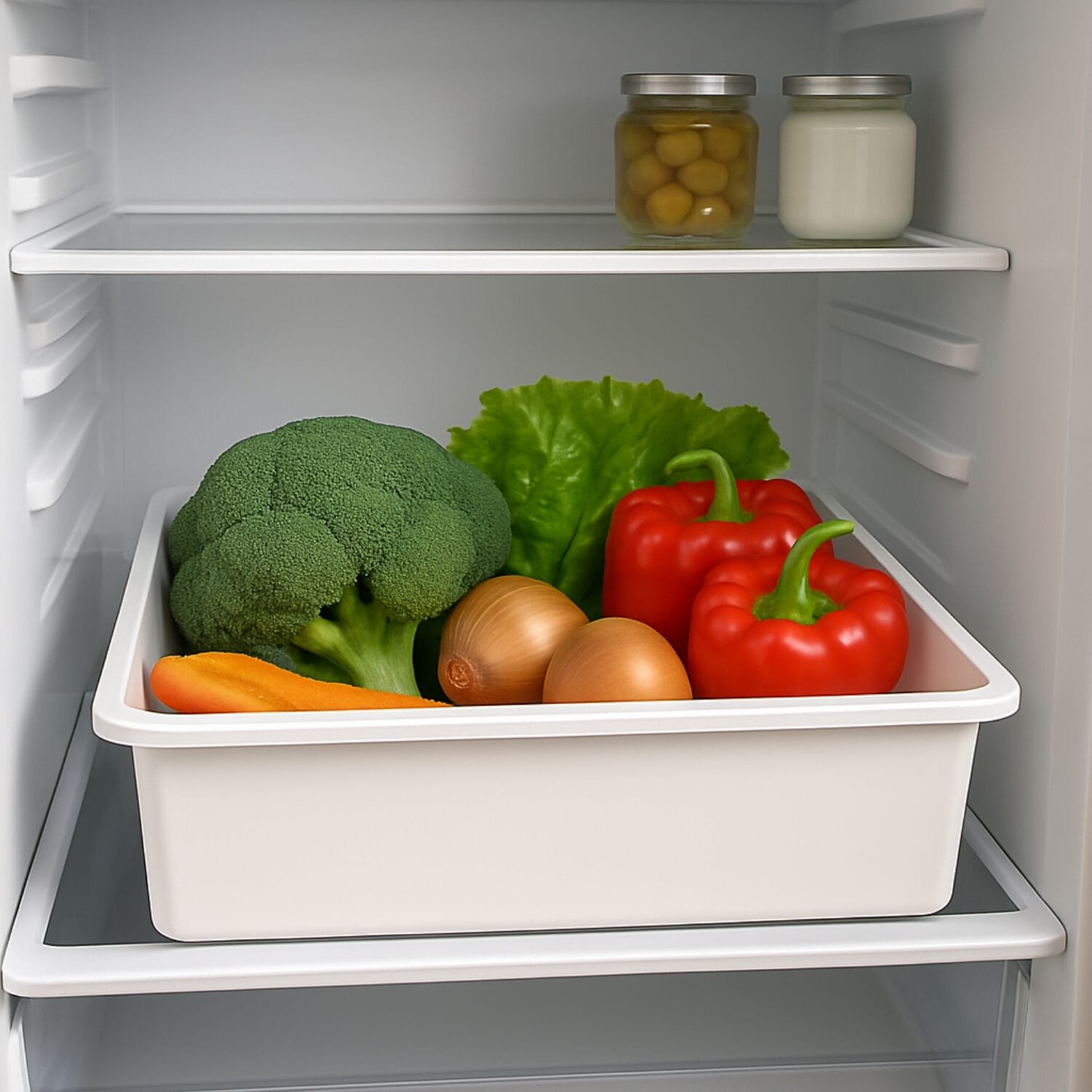 Vaschetta bianca alimentare 15 litri con verdure conservate in frigorifero