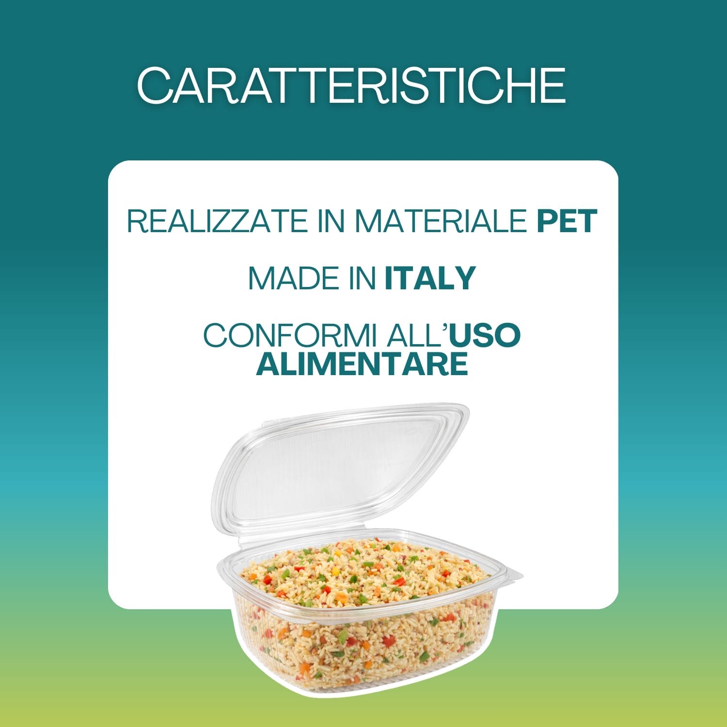 Vaschetta in PET per alimenti made in Italy conforme al contatto alimentare