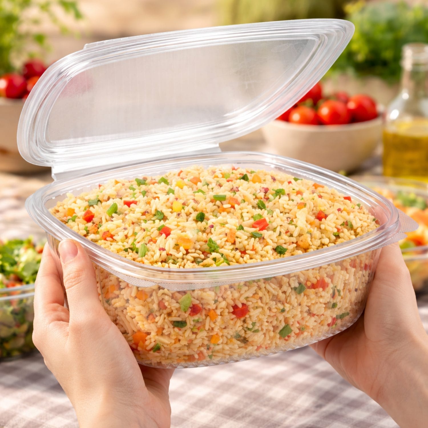 Vaschetta alimentare trasparente con coperchio per riso