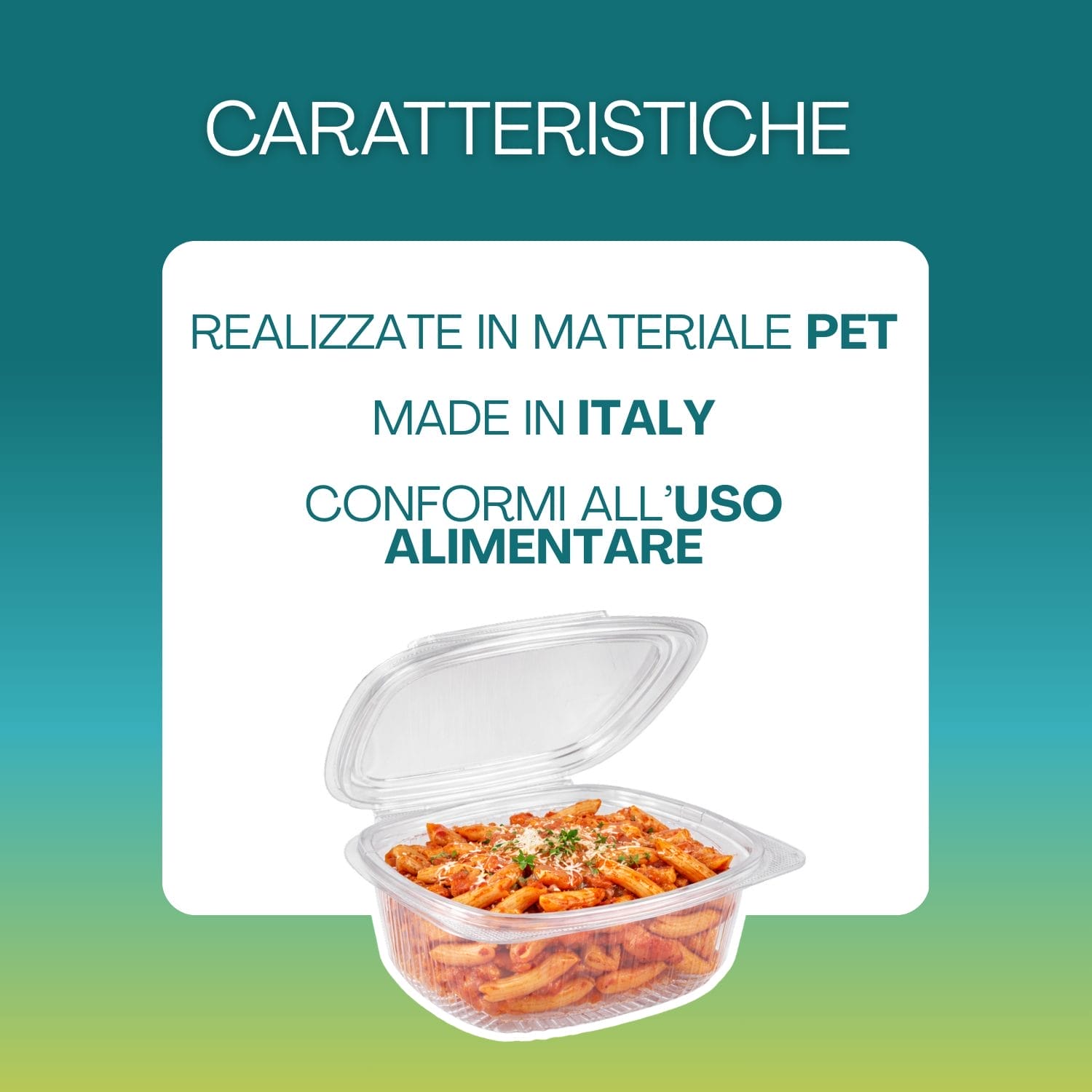 Vaschetta in PET per alimenti made in Italy conforme al contatto alimentare