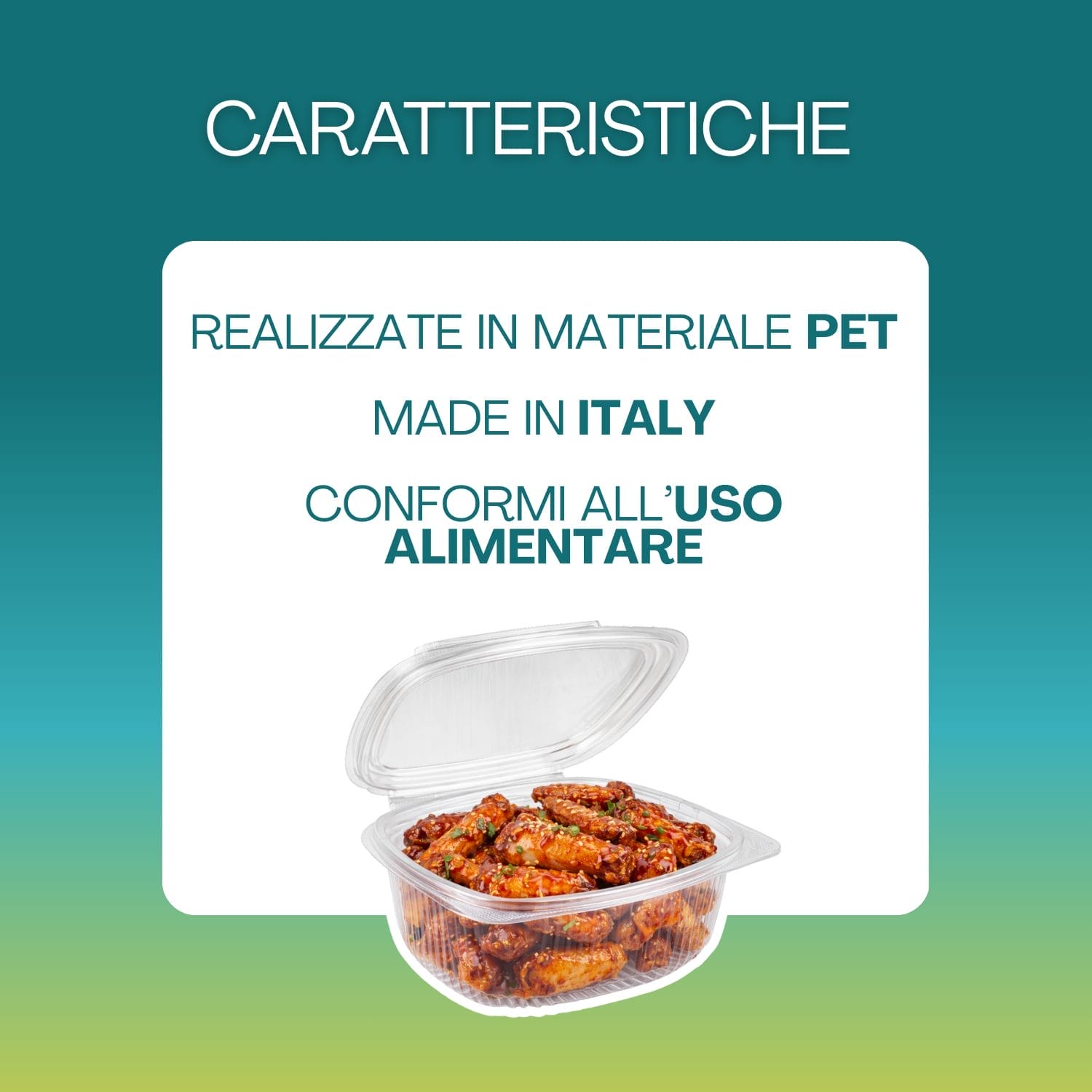 Vaschetta in PET per alimenti made in Italy conforme al contatto alimentare