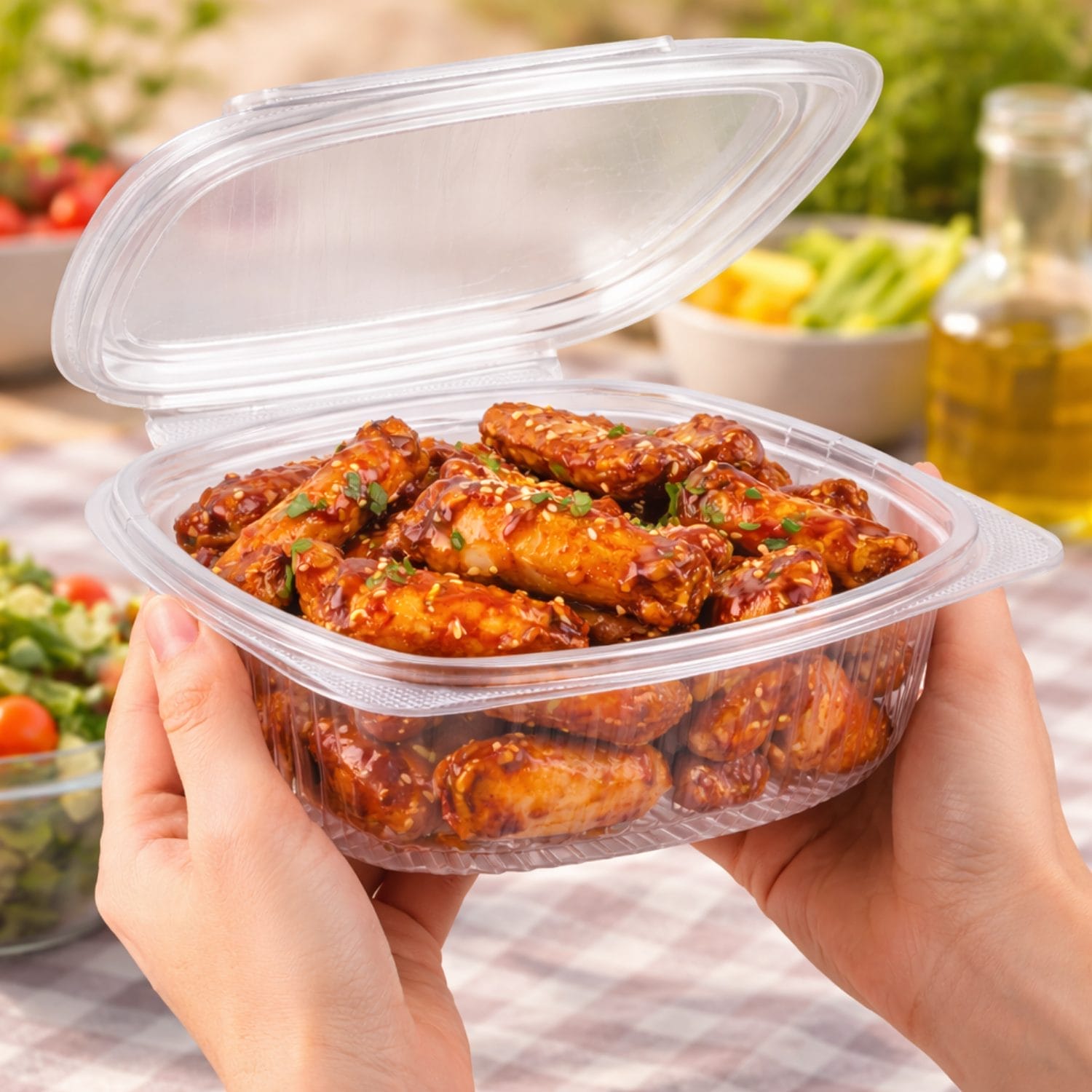 Vaschetta alimentare trasparente con coperchio per pollo