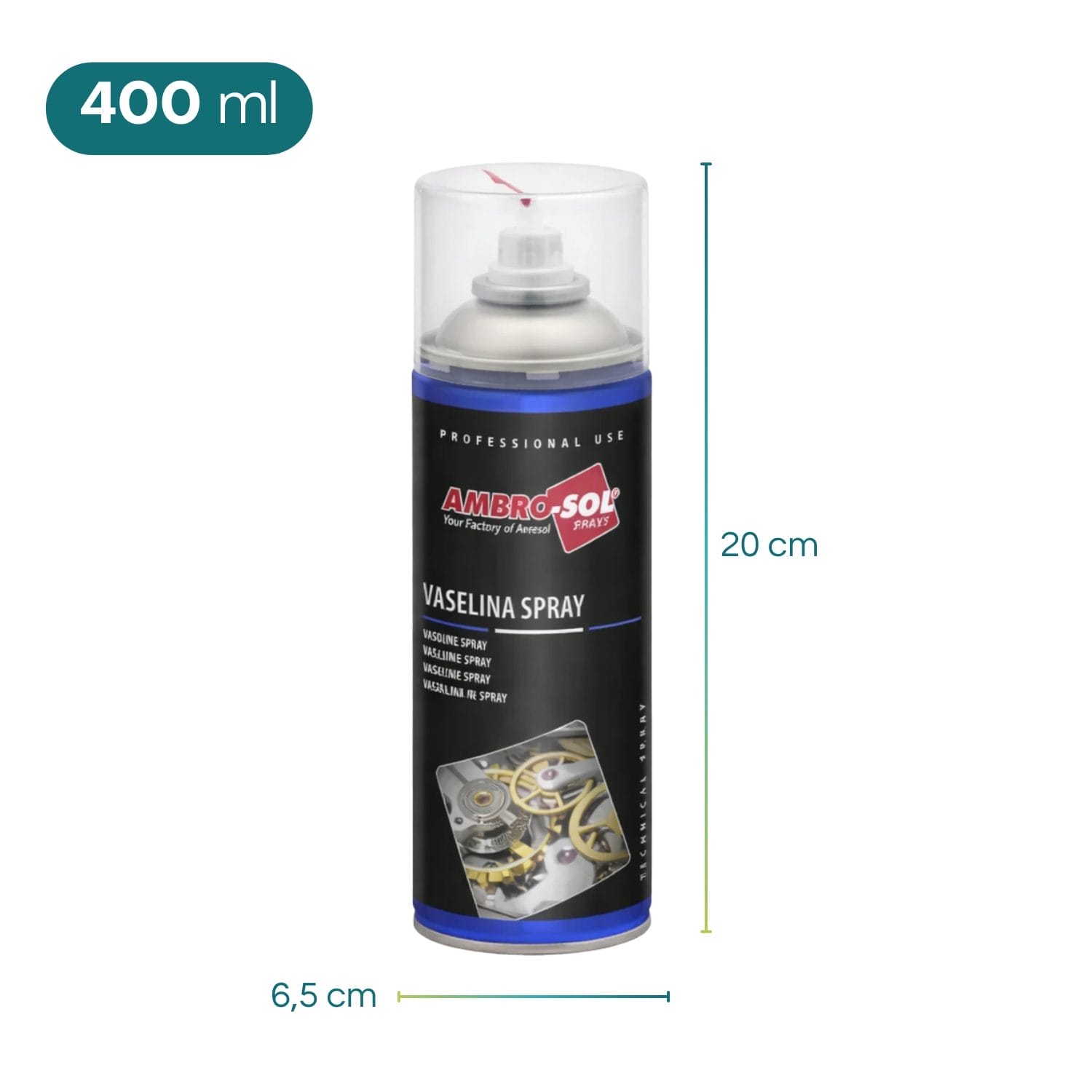 vaselina spray misure Vaselina spray Ambro-Sol 400 ml con dimensioni 20 cm e diametro 6,5 cm
