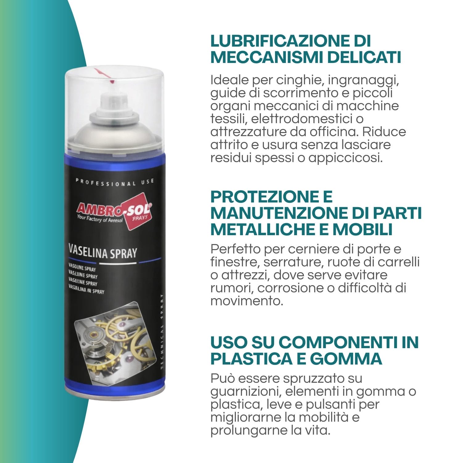 Vaselina spray Ambro-Sol per lubrificazione meccanismi, metallo, plastica e gomma