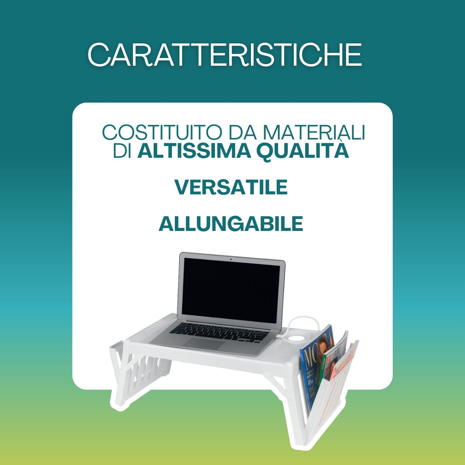 Vassoio multifunzione da letto bianco in plastica resistente, versatile e regolabile
