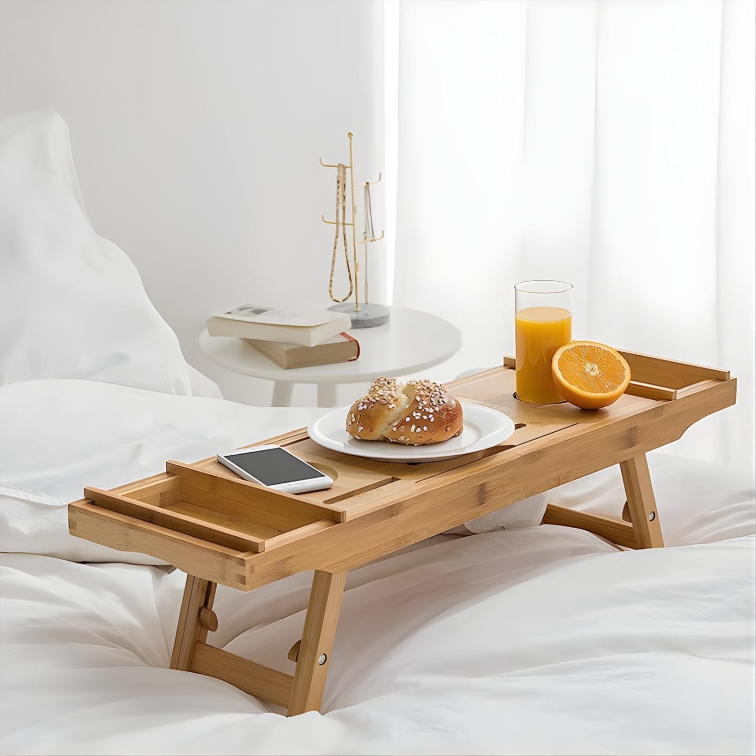 vassoio da vasca in bamboo Vassoio in bamboo per colazione a letto con gambe pieghevoli