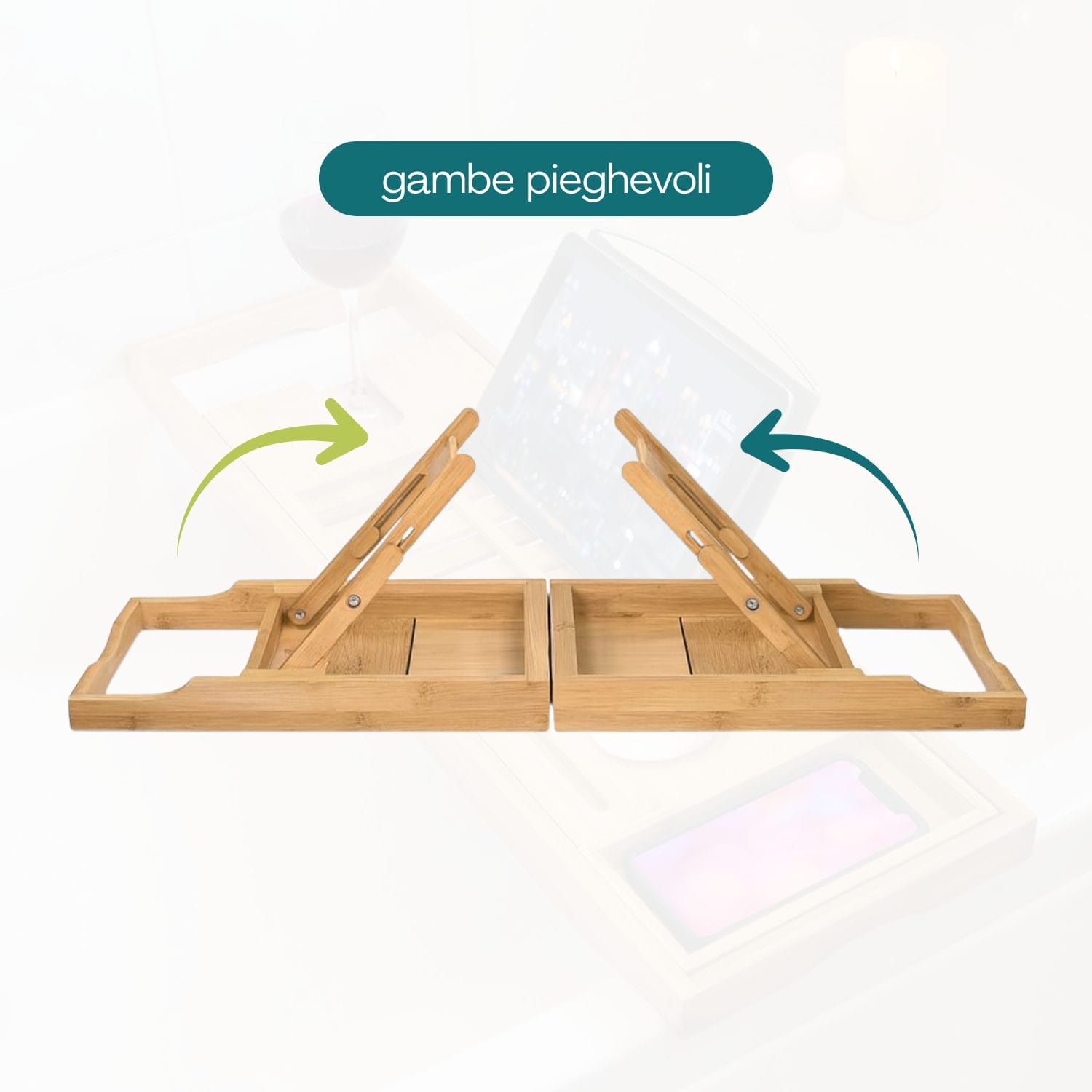 Gambe pieghevoli del vassoio da vasca in bamboo per uso su letto