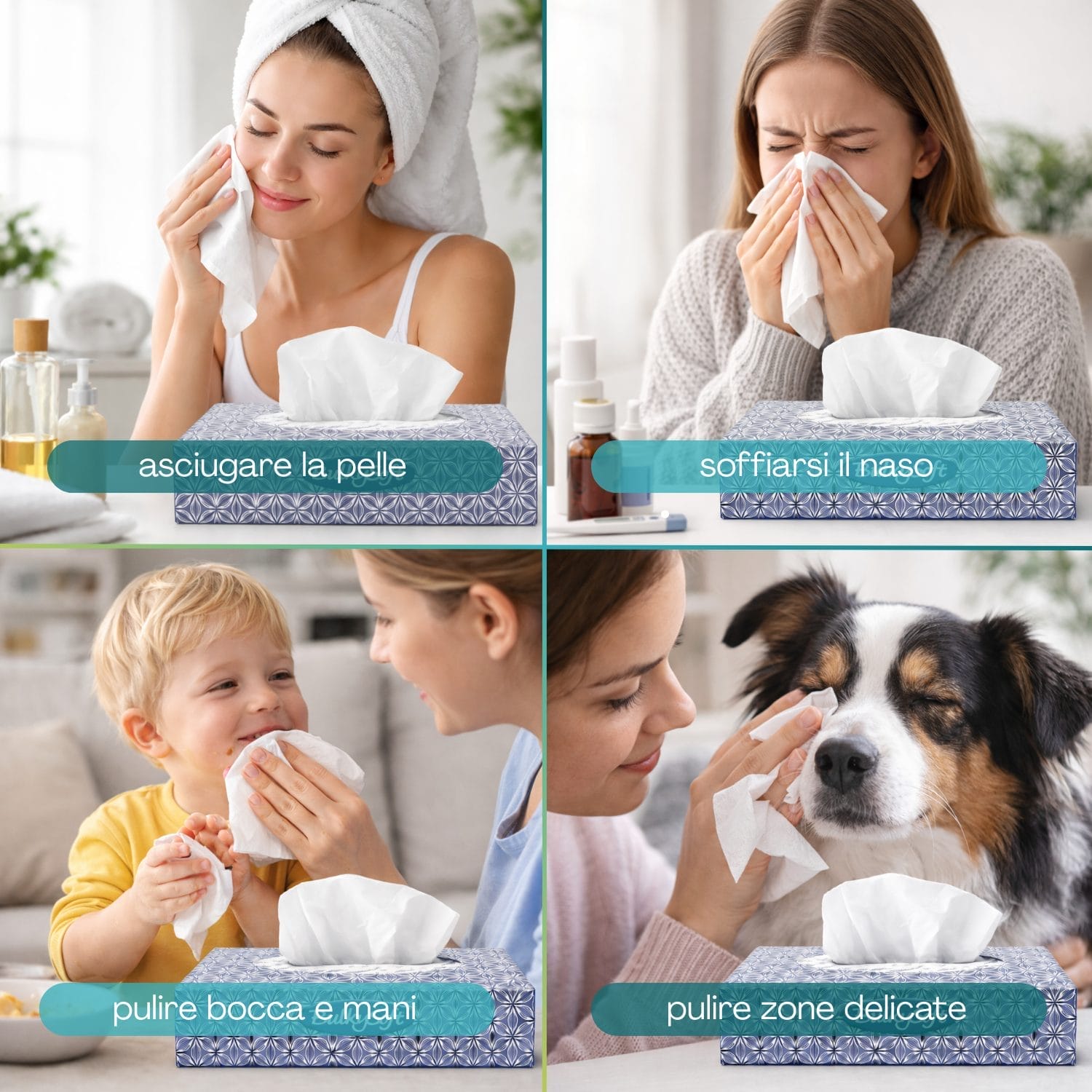 Fazzoletti velina per viso naso mani e zone delicate