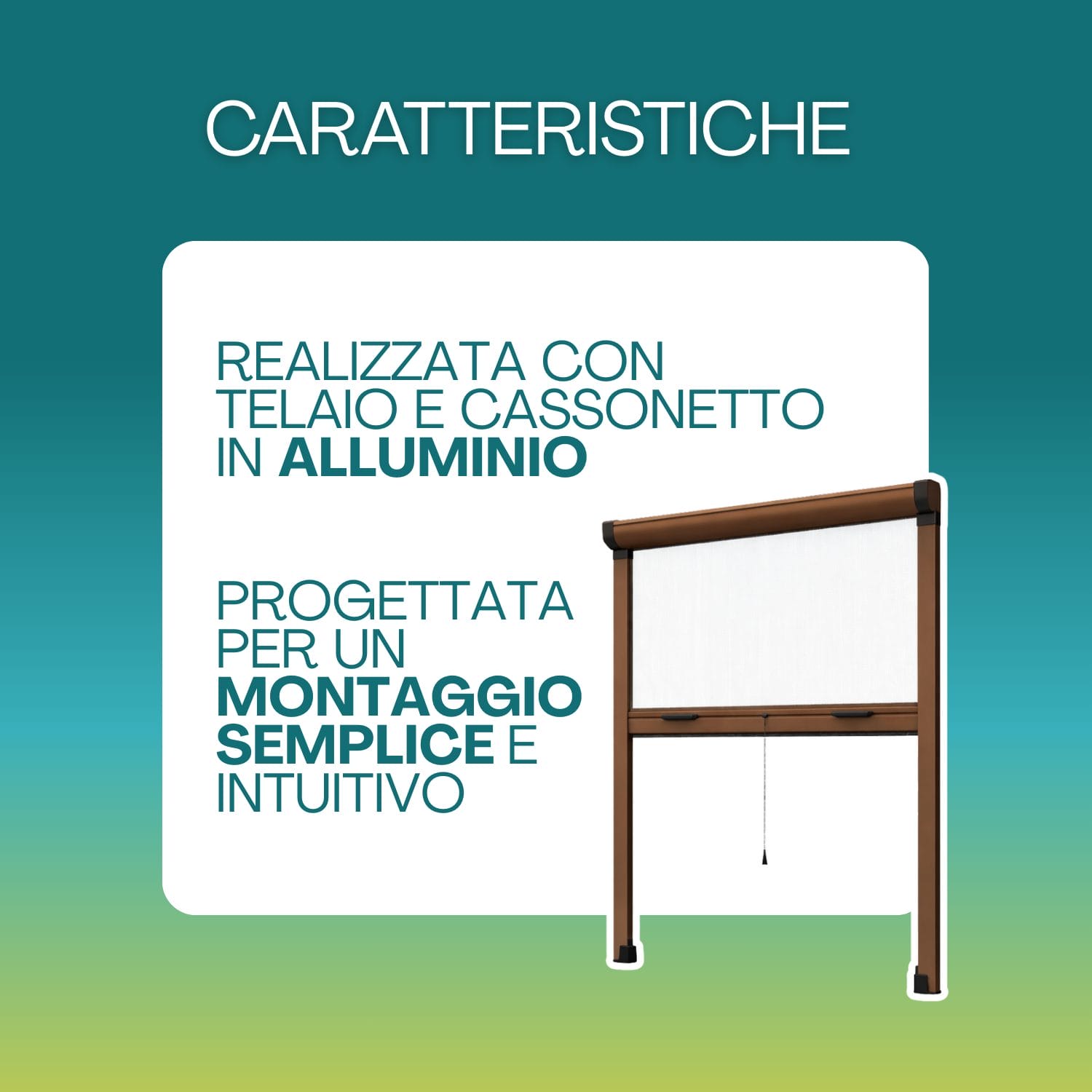 Zanzariera a rullo marrone con telaio e cassonetto in alluminio