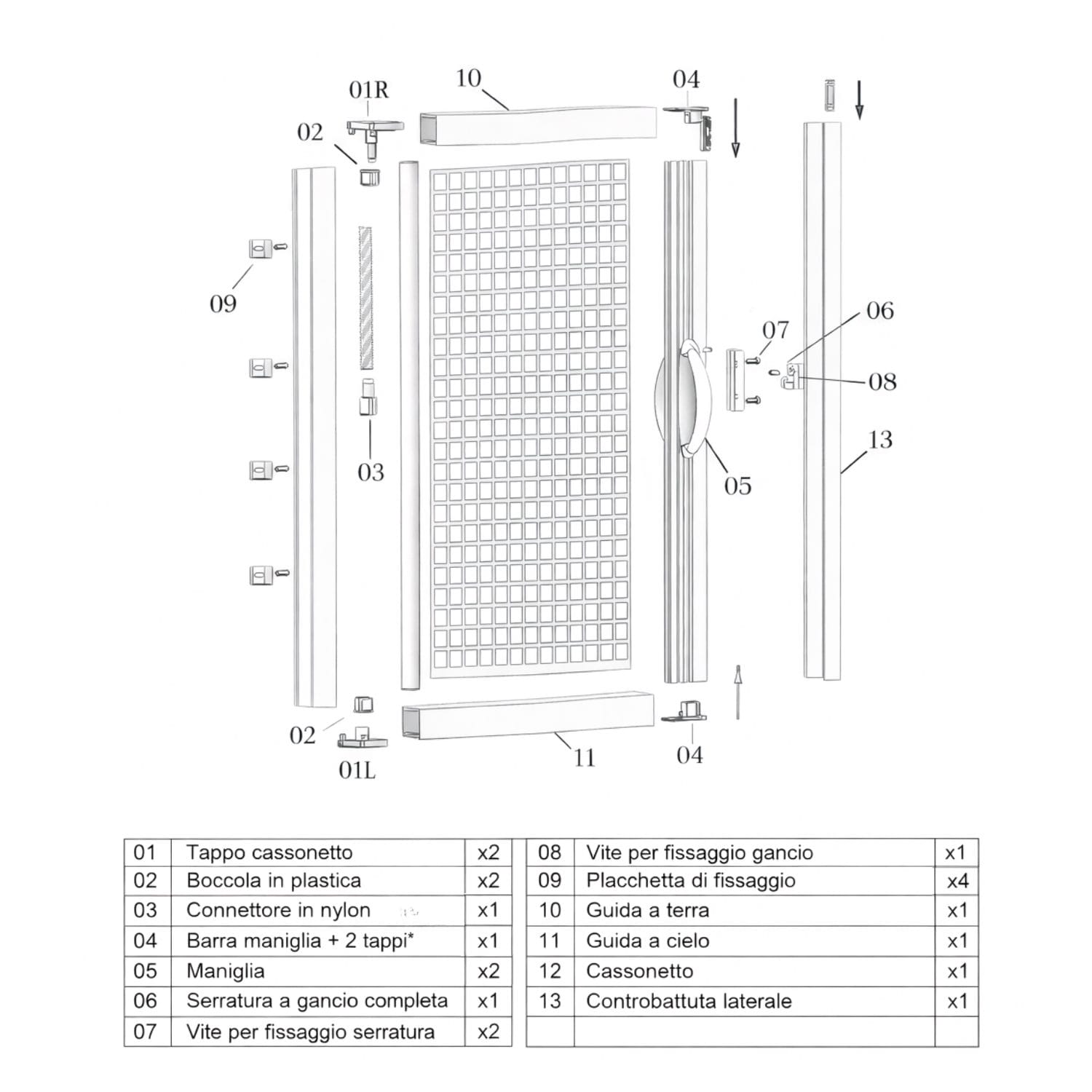 zanzariera avvolgibile laterale bianca componenti