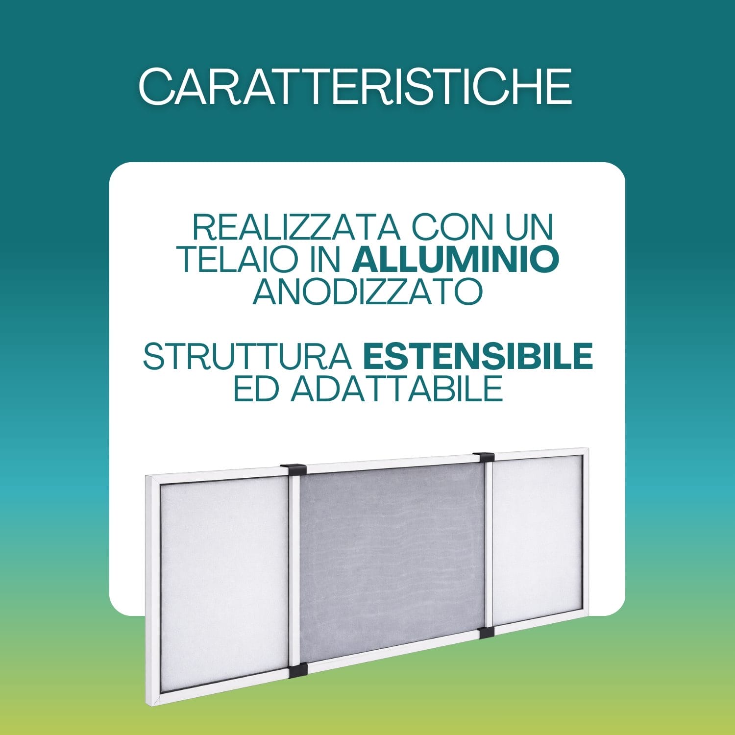 Zanzariera estensibile in alluminio anodizzato per finestra regolabile
