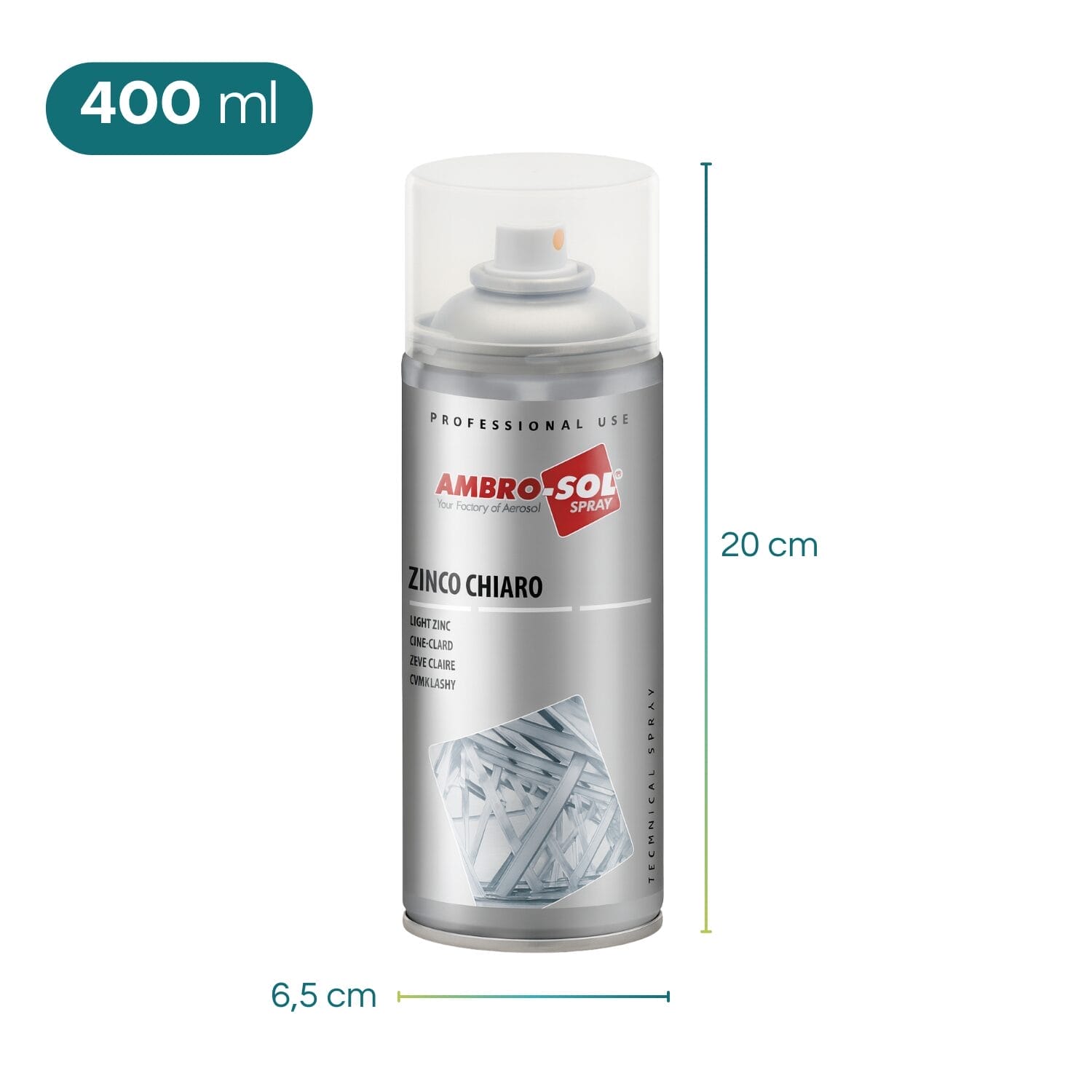 Spray zinco chiaro 400 ml bomboletta da 20 cm diametro 6,5 cm Ambro-Sol
